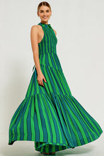 Load image into Gallery viewer, Shirred Bodice Halter Maxi Dress - Green Stripe