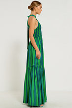 Load image into Gallery viewer, Shirred Bodice Halter Maxi Dress - Green Stripe