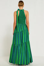 Load image into Gallery viewer, Shirred Bodice Halter Maxi Dress - Green Stripe