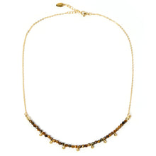 Load image into Gallery viewer, Lotus Gold and Gemstone Necklace - Tigers Eye