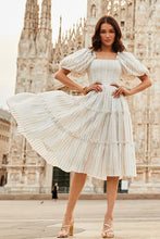 Load image into Gallery viewer, Balloon Sleeve Midi Dress - Lurex Stripe