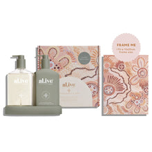 Load image into Gallery viewer, Wash &amp; Lotion Duo + Tray - Cungelella Art, Wattle &amp; Native Moss