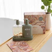 Load image into Gallery viewer, Wash &amp; Lotion Duo + Tray - Cungelella Art, Wattle &amp; Native Moss